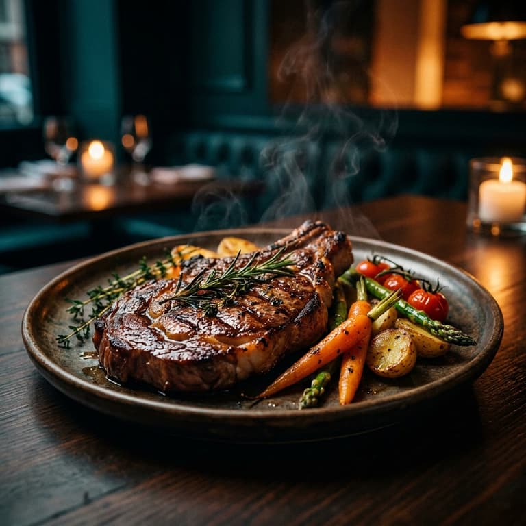 Grilled steak photographed with cinematic color grading